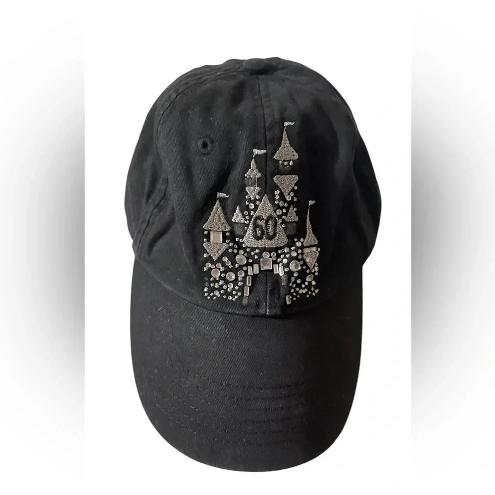 Disneyland 60th Anniversary Rhinestone Embellished Adjustable Black Hat ￼